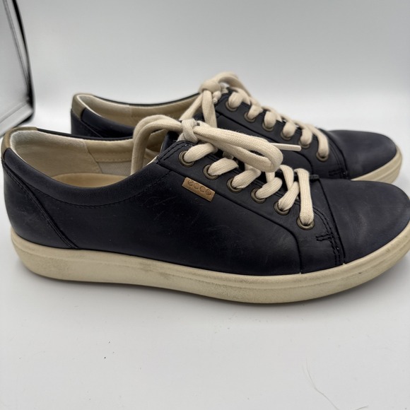 Ecco Womens Shoes Size 8.5 (39) Blue Leather Lace Up Comfort Casual Sneakers - Picture 2 of 16